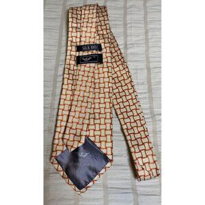 Giorgio Armani Mens 100% Silk Tie with Geometric Pattern Beige & Red